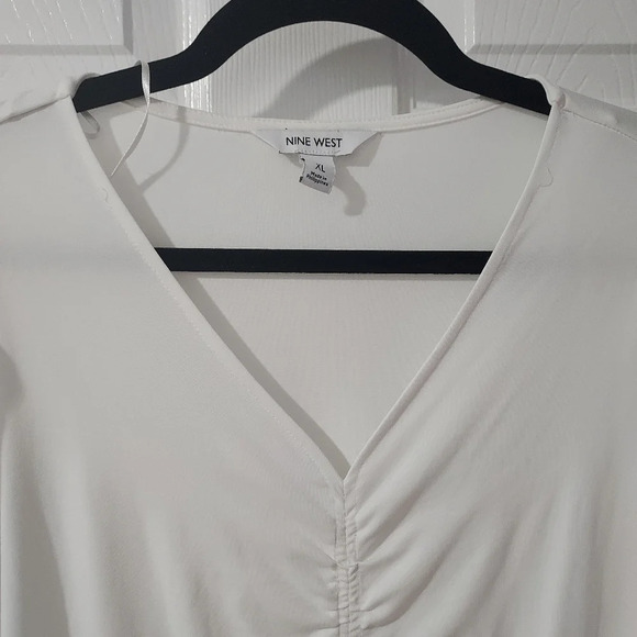 Nine West White Ruched V-Neck Long Sleeve Top in Size XL - Picture 5 of 12
